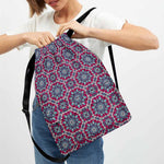 Magenta Mandala Bohemian Pattern Print Drawstring Backpack