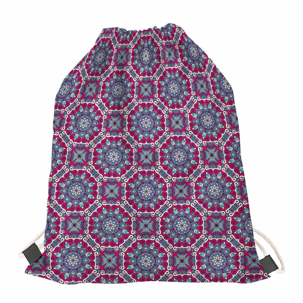 Magenta Mandala Bohemian Pattern Print Drawstring Bag
