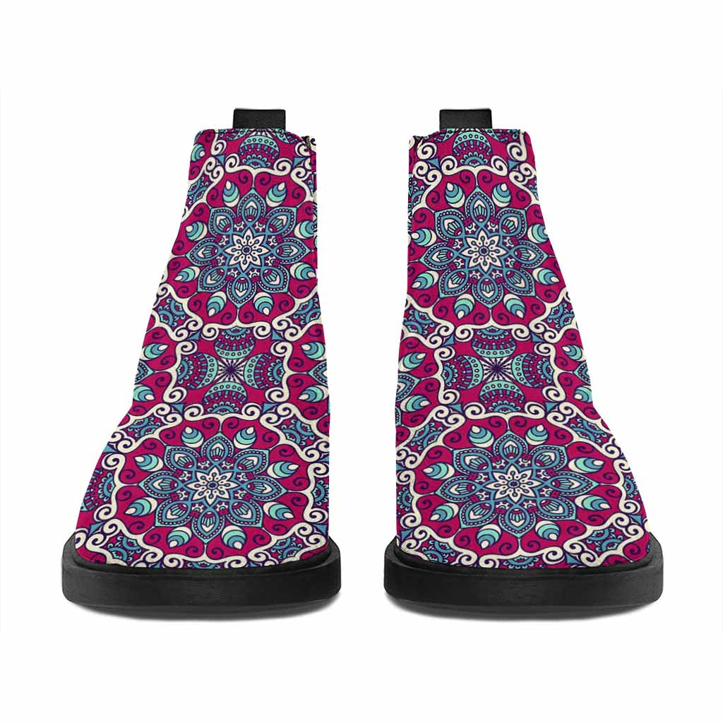 Magenta Mandala Bohemian Pattern Print Flat Ankle Boots