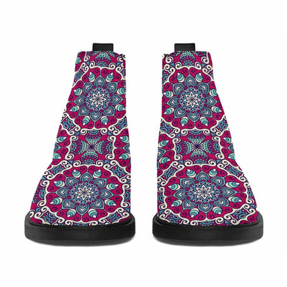 Magenta Mandala Bohemian Pattern Print Flat Ankle Boots