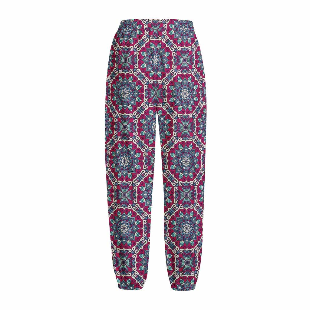 Magenta Mandala Bohemian Pattern Print Fleece Lined Knit Pants