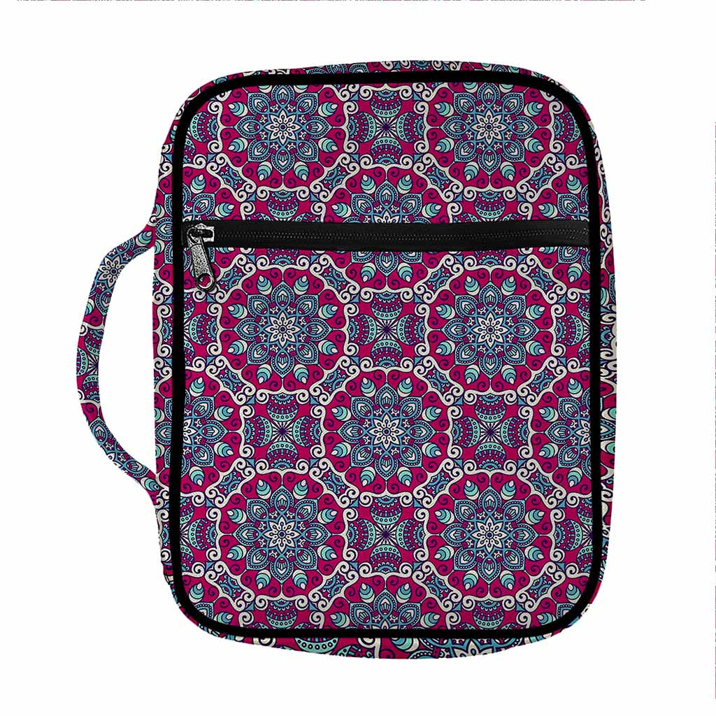 Magenta Mandala Bohemian Pattern Print Front Pocket Bible Bag