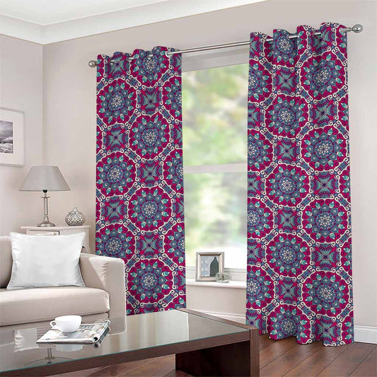 Magenta Mandala Bohemian Pattern Print Grommet Curtains