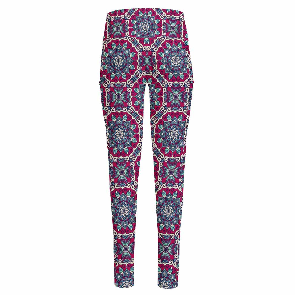 Magenta Mandala Bohemian Pattern Print High-Waisted Pocket Leggings