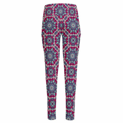 Magenta Mandala Bohemian Pattern Print High-Waisted Pocket Leggings