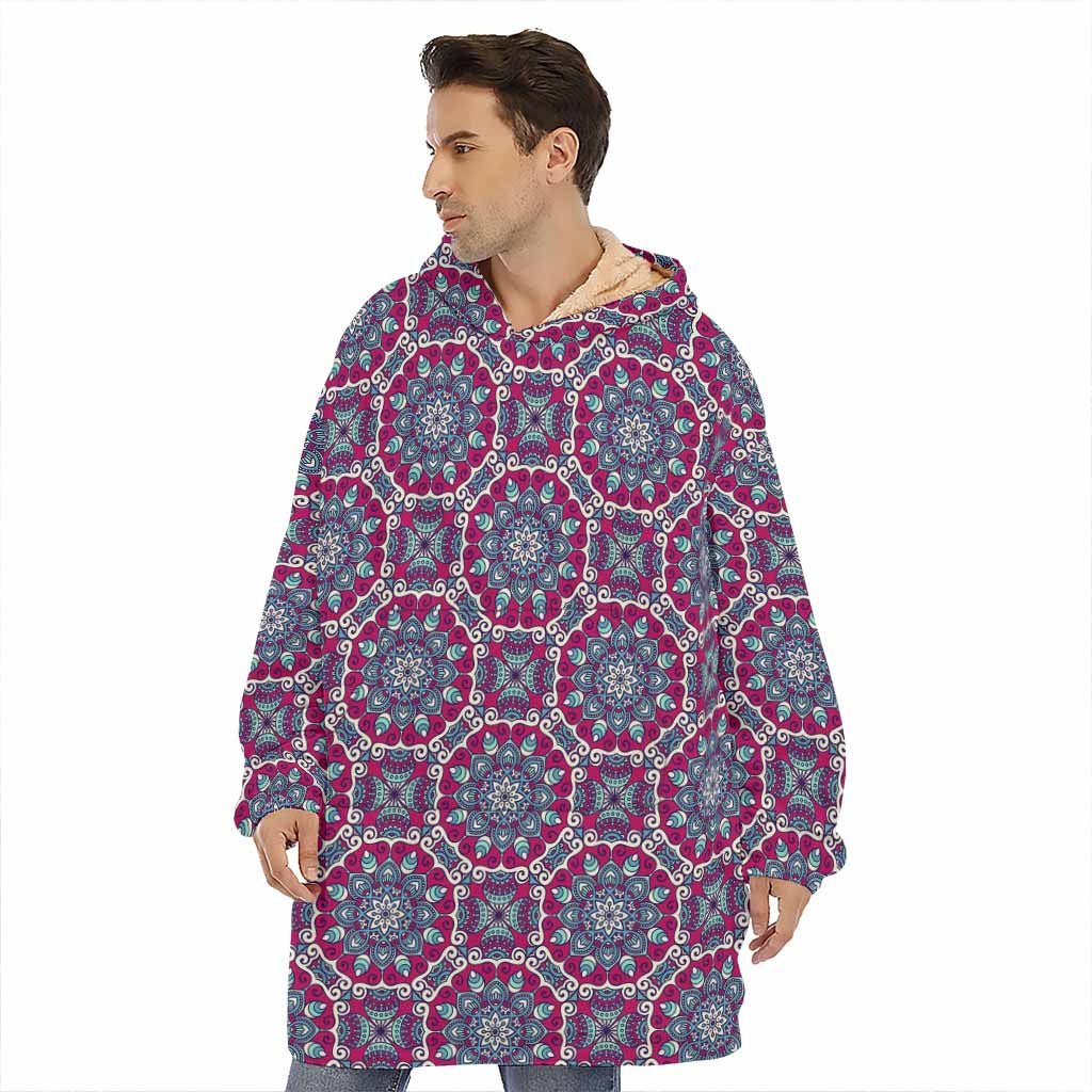 Magenta Mandala Bohemian Pattern Print Hoodie Blanket