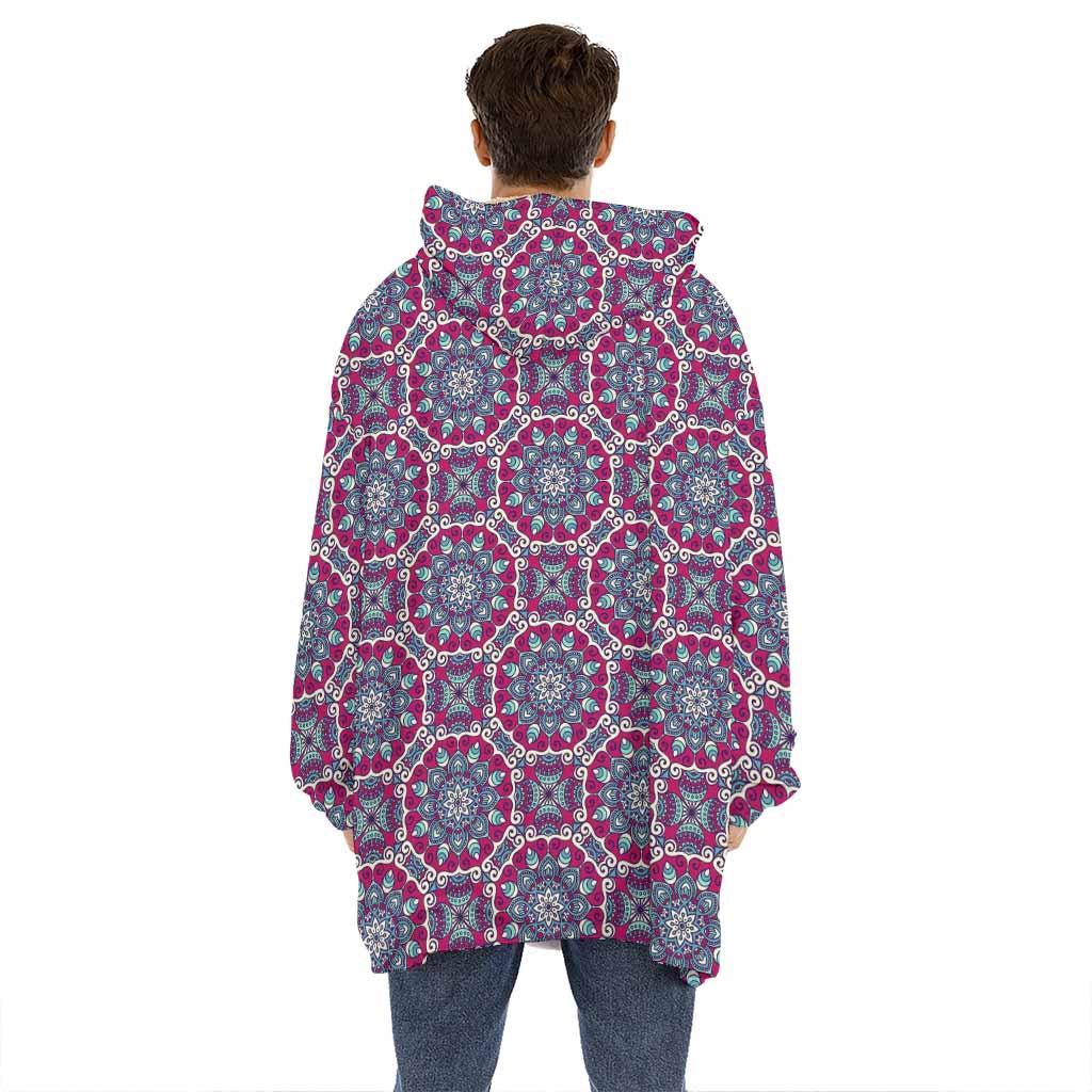 Magenta Mandala Bohemian Pattern Print Hoodie Blanket