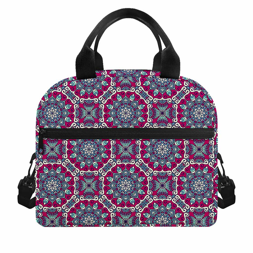Magenta Mandala Bohemian Pattern Print Insulated Lunch Bag