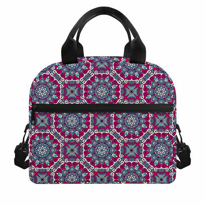 Magenta Mandala Bohemian Pattern Print Insulated Lunch Bag