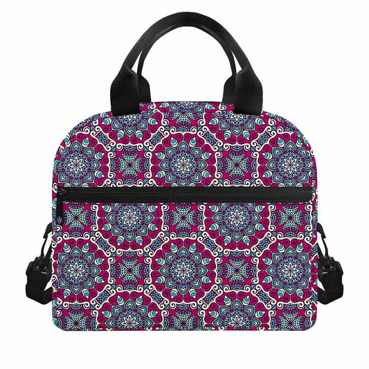 Magenta Mandala Bohemian Pattern Print Insulated Lunch Bag