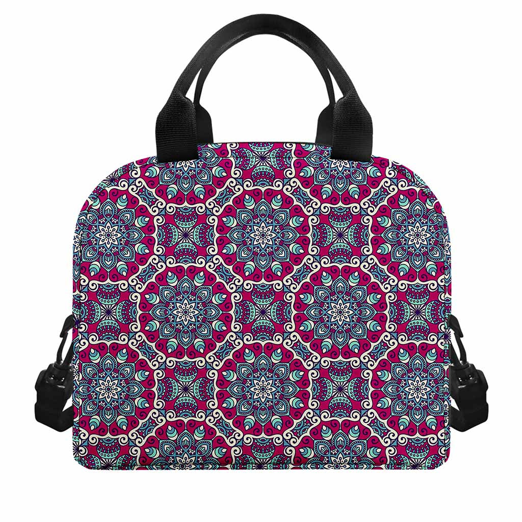 Magenta Mandala Bohemian Pattern Print Insulated Lunch Bag