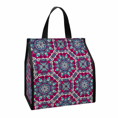 Magenta Mandala Bohemian Pattern Print Insulated Lunch Tote