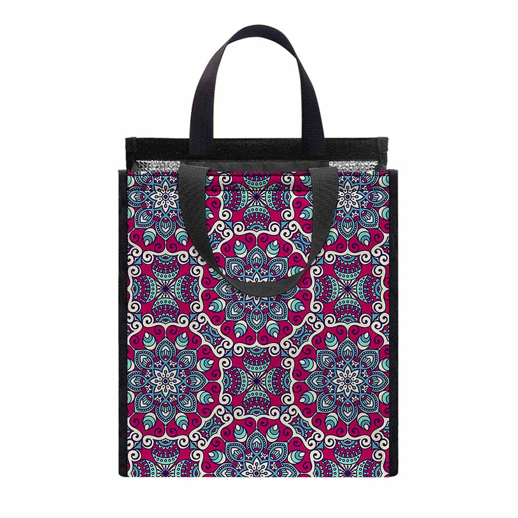 Magenta Mandala Bohemian Pattern Print Insulated Lunch Tote
