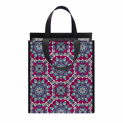 Magenta Mandala Bohemian Pattern Print Insulated Lunch Tote