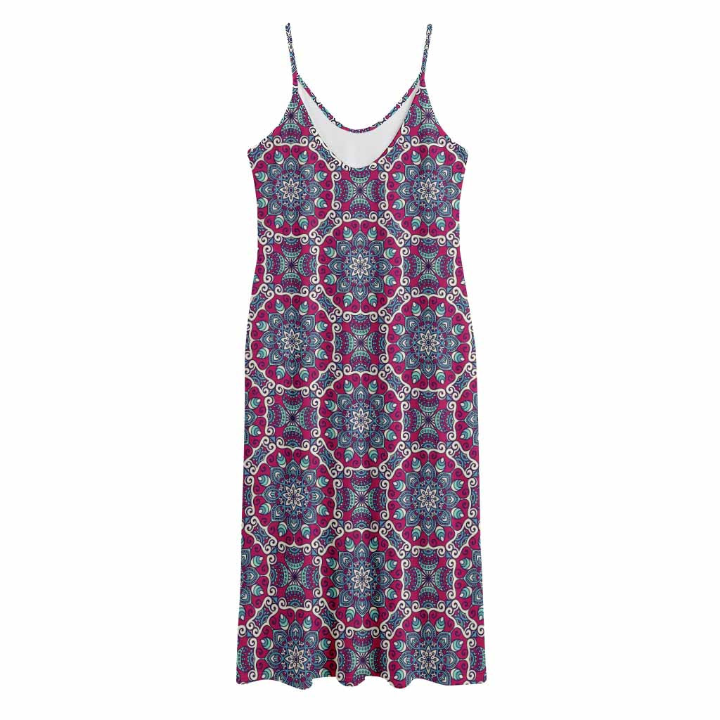 Magenta Mandala Bohemian Pattern Print Jersey Midi Cami Dress