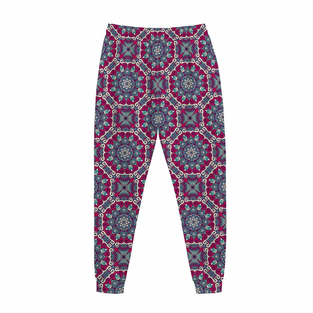 Magenta Mandala Bohemian Pattern Print Jogger Pants