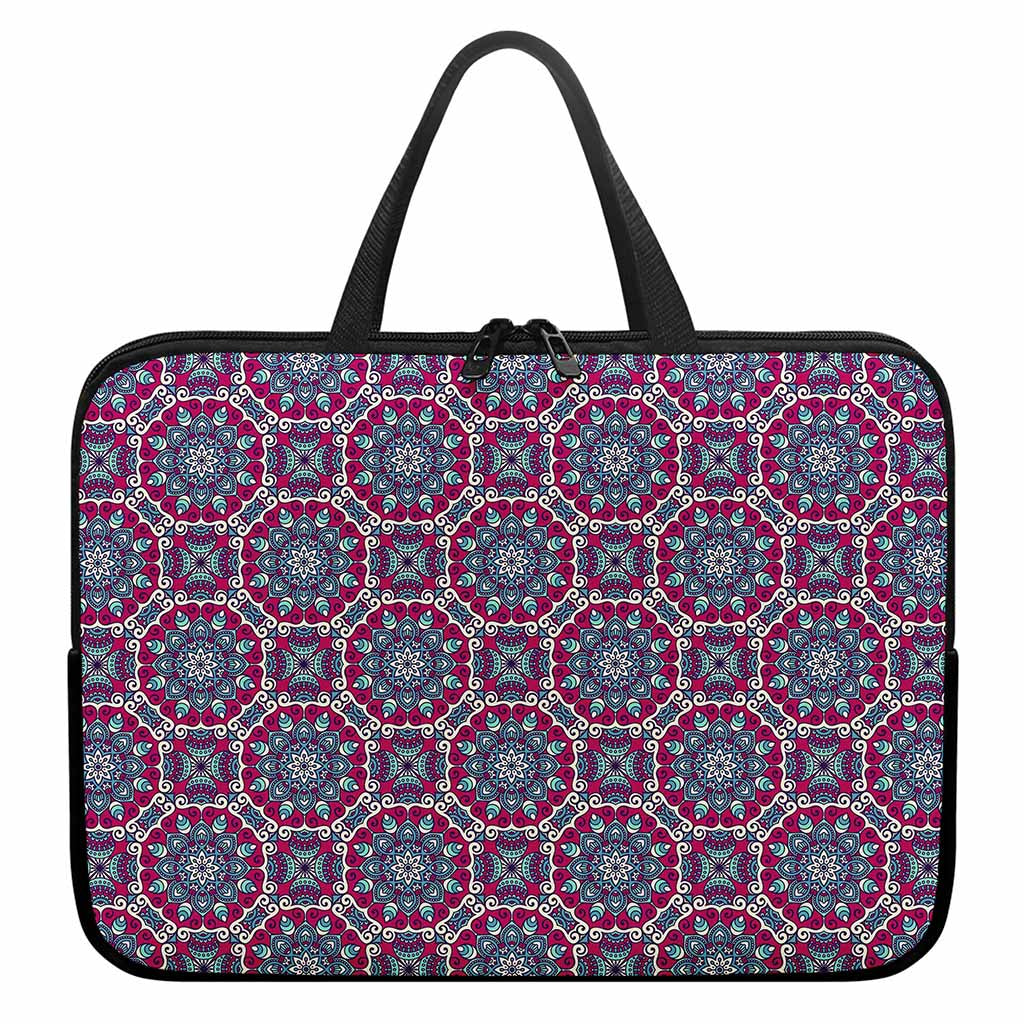 Magenta Mandala Bohemian Pattern Print Laptop Sleeve With Handle
