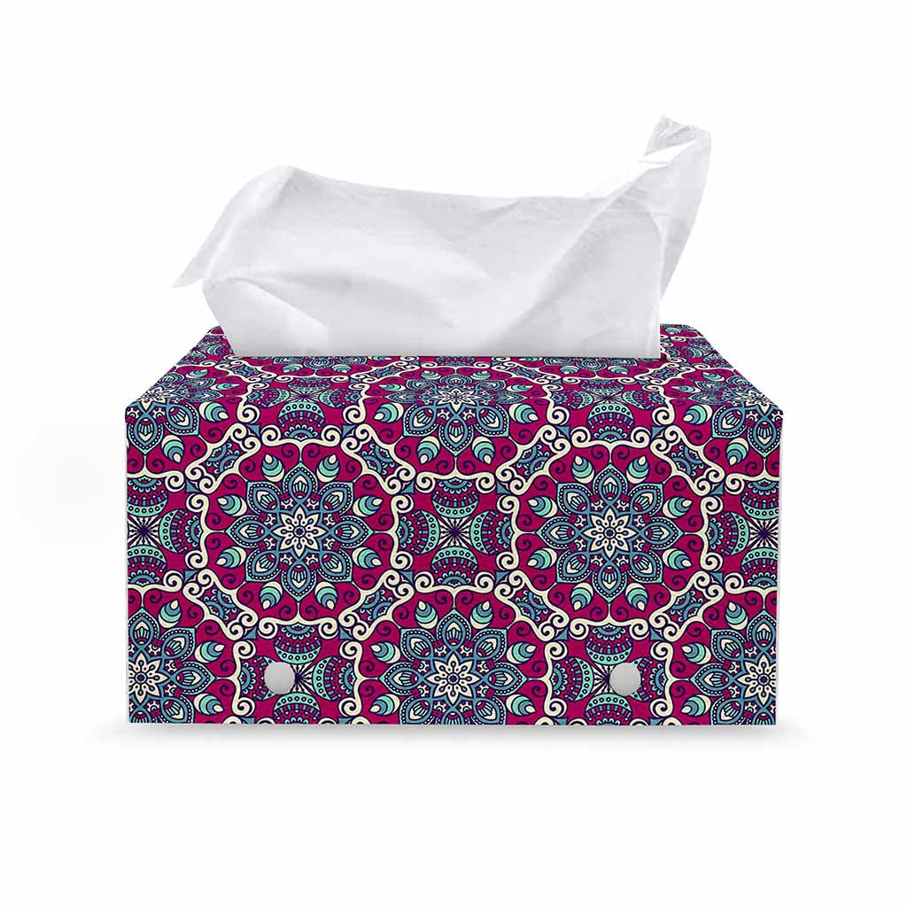 Magenta Mandala Bohemian Pattern Print Leather Tissue Box Cover