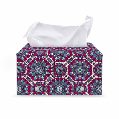 Magenta Mandala Bohemian Pattern Print Leather Tissue Box Cover