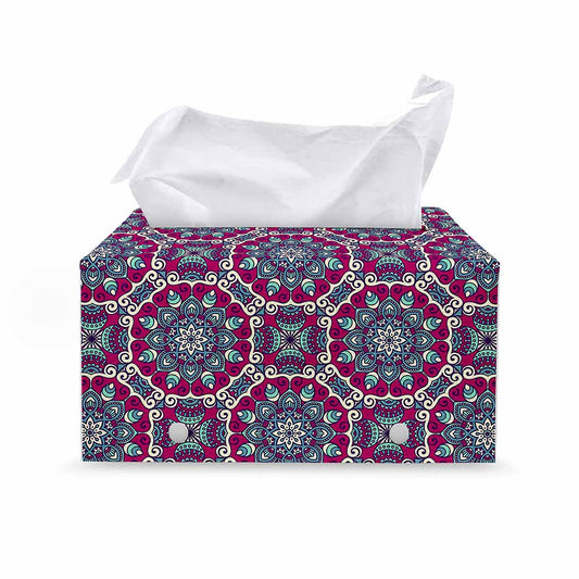 Magenta Mandala Bohemian Pattern Print Leather Tissue Box Cover
