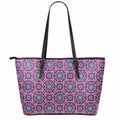 Magenta Mandala Bohemian Pattern Print Leather Tote Bag With Zipper