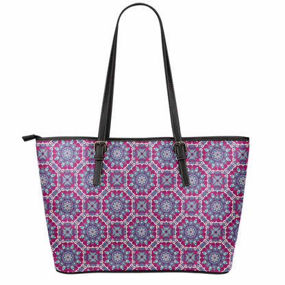 Magenta Mandala Bohemian Pattern Print Leather Tote Bag