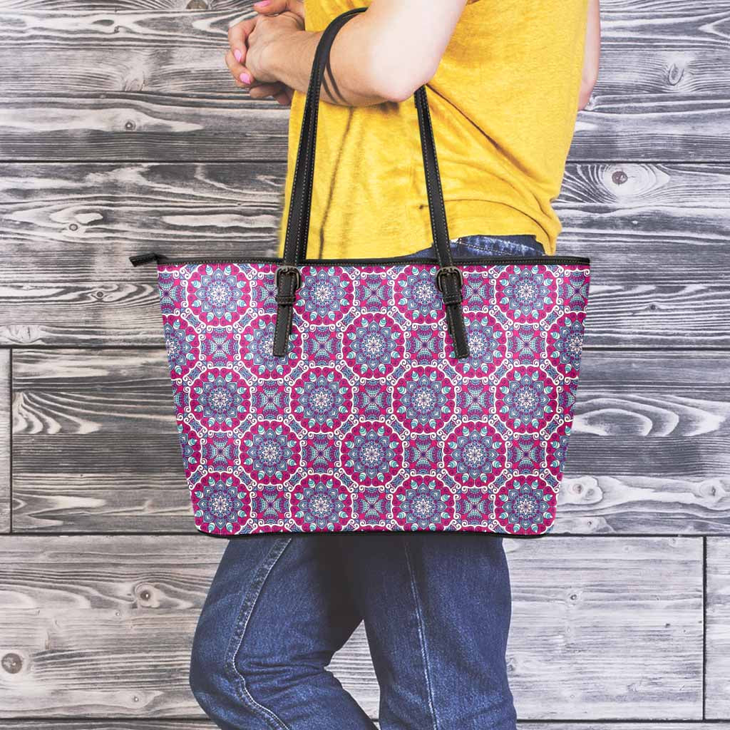 Magenta Mandala Bohemian Pattern Print Leather Tote Bag