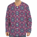 Magenta Mandala Bohemian Pattern Print Long Sleeve Baseball Jersey