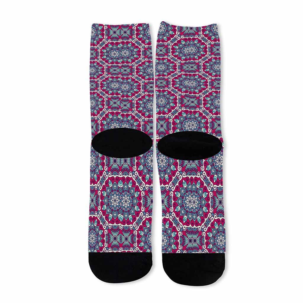 Magenta Mandala Bohemian Pattern Print Long Socks
