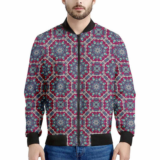 Magenta Mandala Bohemian Pattern Print Men's Bomber Jacket