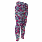 Magenta Mandala Bohemian Pattern Print Men's Compression Pants