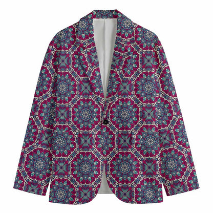 Magenta Mandala Bohemian Pattern Print Men's Cotton Blazer