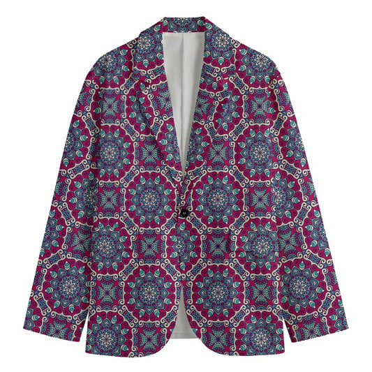 Magenta Mandala Bohemian Pattern Print Men's Cotton Blazer