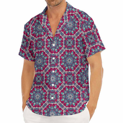 Magenta Mandala Bohemian Pattern Print Men's Deep V-Neck Shirt
