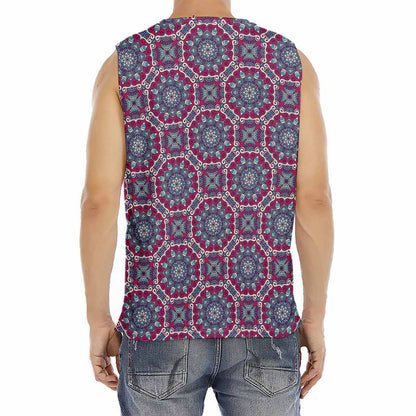 Magenta Mandala Bohemian Pattern Print Men's Fitness Tank Top