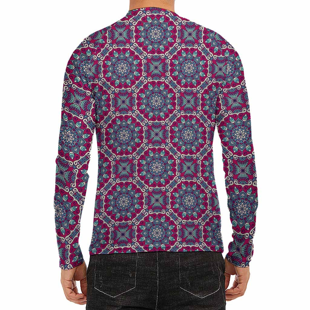 Magenta Mandala Bohemian Pattern Print Men's Long Sleeve Rash Guard