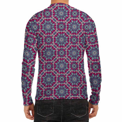 Magenta Mandala Bohemian Pattern Print Men's Long Sleeve Rash Guard