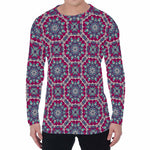Magenta Mandala Bohemian Pattern Print Men's Long Sleeve T-Shirt