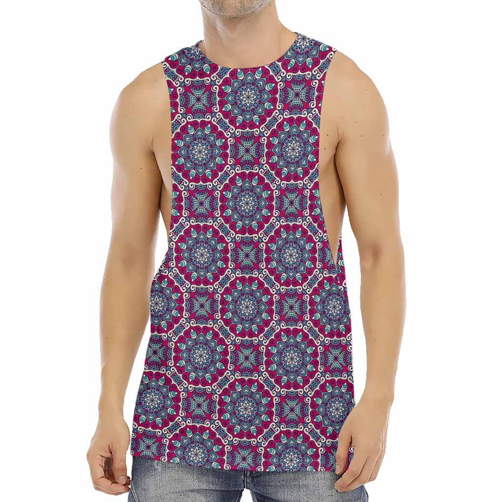 Magenta Mandala Bohemian Pattern Print Men's Muscle Tank Top