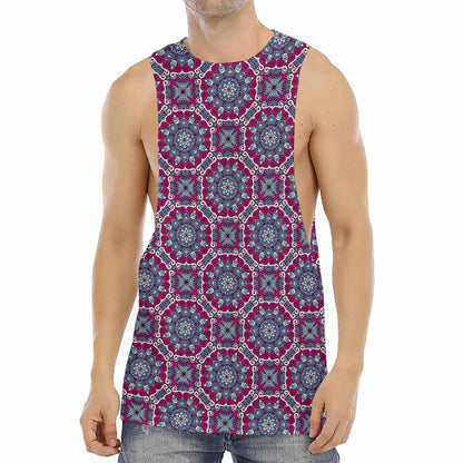 Magenta Mandala Bohemian Pattern Print Men's Muscle Tank Top