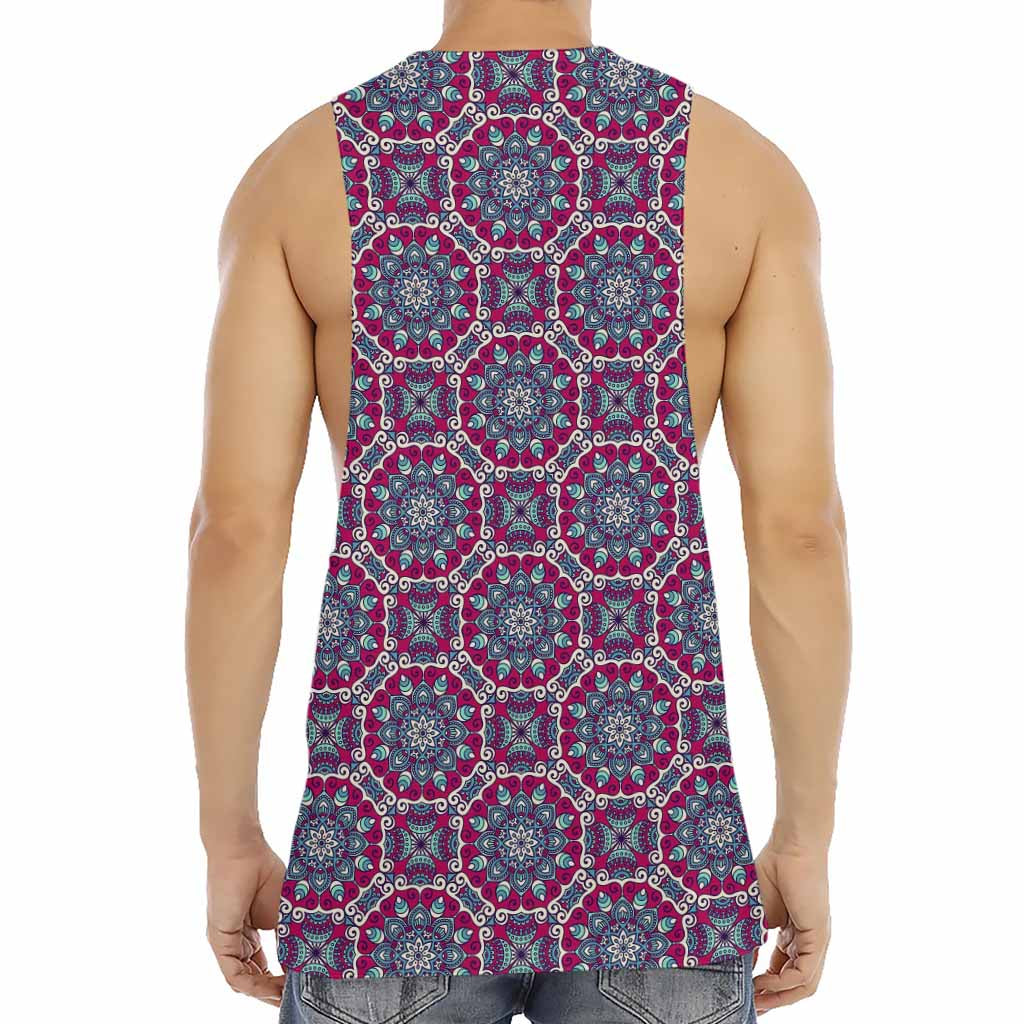 Magenta Mandala Bohemian Pattern Print Men's Muscle Tank Top