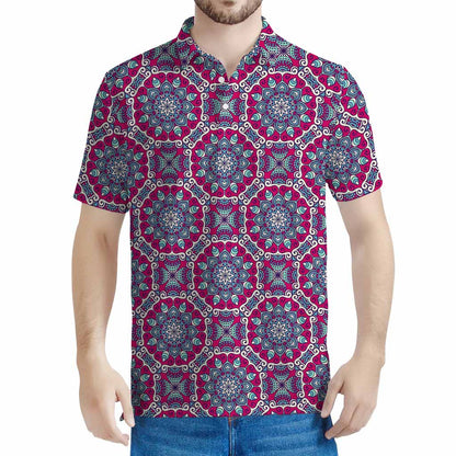 Magenta Mandala Bohemian Pattern Print Men's Polo Shirt