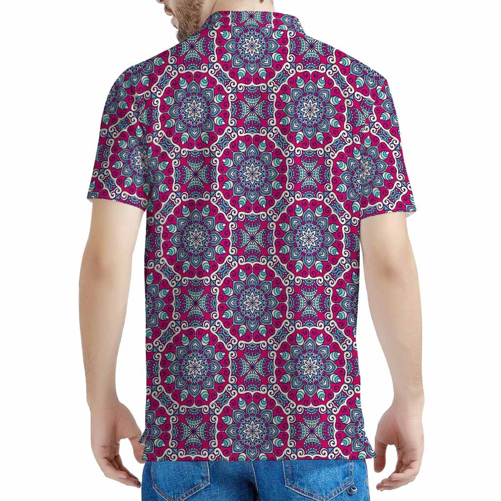Magenta Mandala Bohemian Pattern Print Men's Polo Shirt