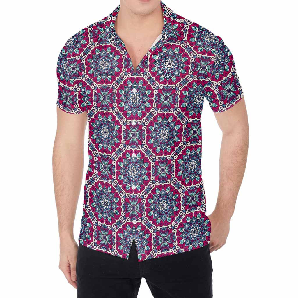 Magenta Mandala Bohemian Pattern Print Men's Shirt