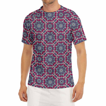 Magenta Mandala Bohemian Pattern Print Men's Short Sleeve Rash Guard