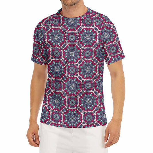 Magenta Mandala Bohemian Pattern Print Men's Short Sleeve Rash Guard
