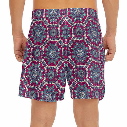 Magenta Mandala Bohemian Pattern Print Men's Split Running Shorts