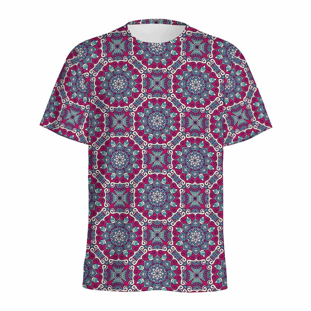 Magenta Mandala Bohemian Pattern Print Men's Sports T-Shirt