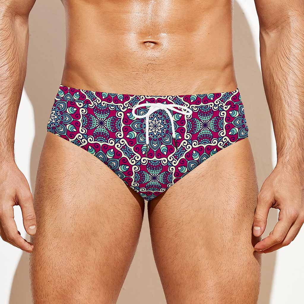 Magenta Mandala Bohemian Pattern Print Men's Swim Briefs