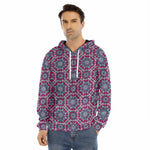 Magenta Mandala Bohemian Pattern Print Men's Velvet Pullover Hoodie